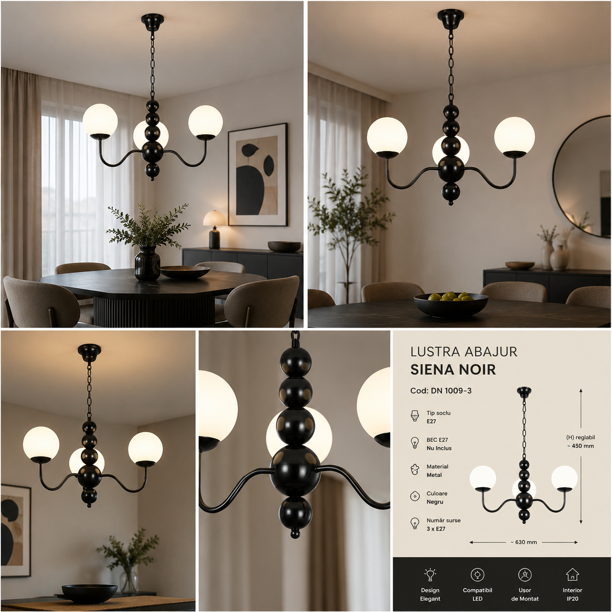Lustra Abajur SIENA NOIR 3xE27 Black