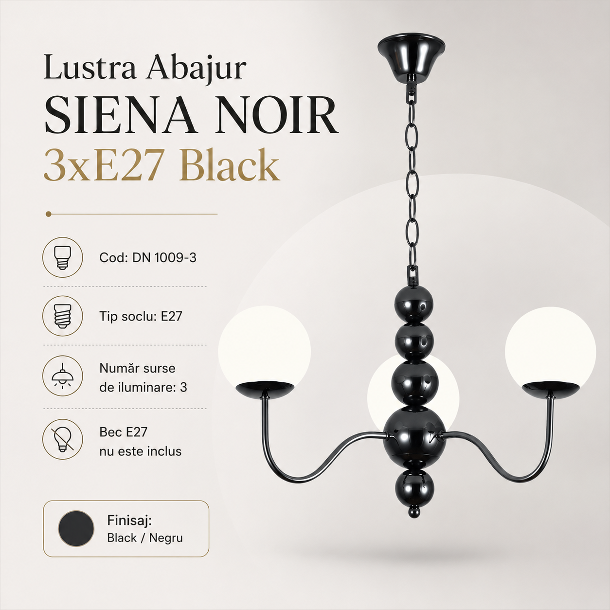 Lustra Abajur SIENA NOIR 3xE27 Black