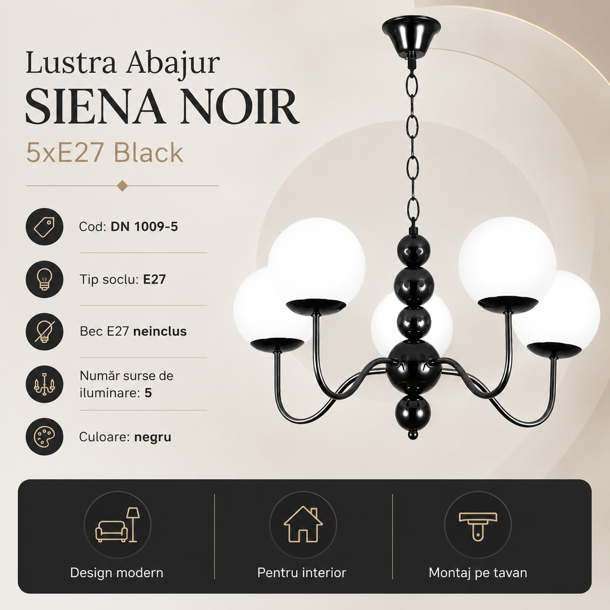 Lustra Abajur SIENA NOIR 5xE27 Black