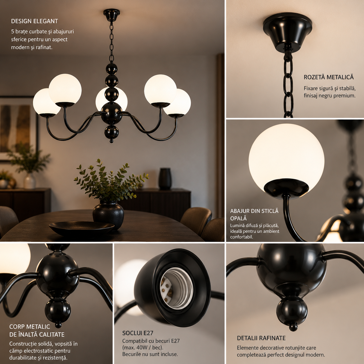 Lustra Abajur SIENA NOIR 5xE27 Black
