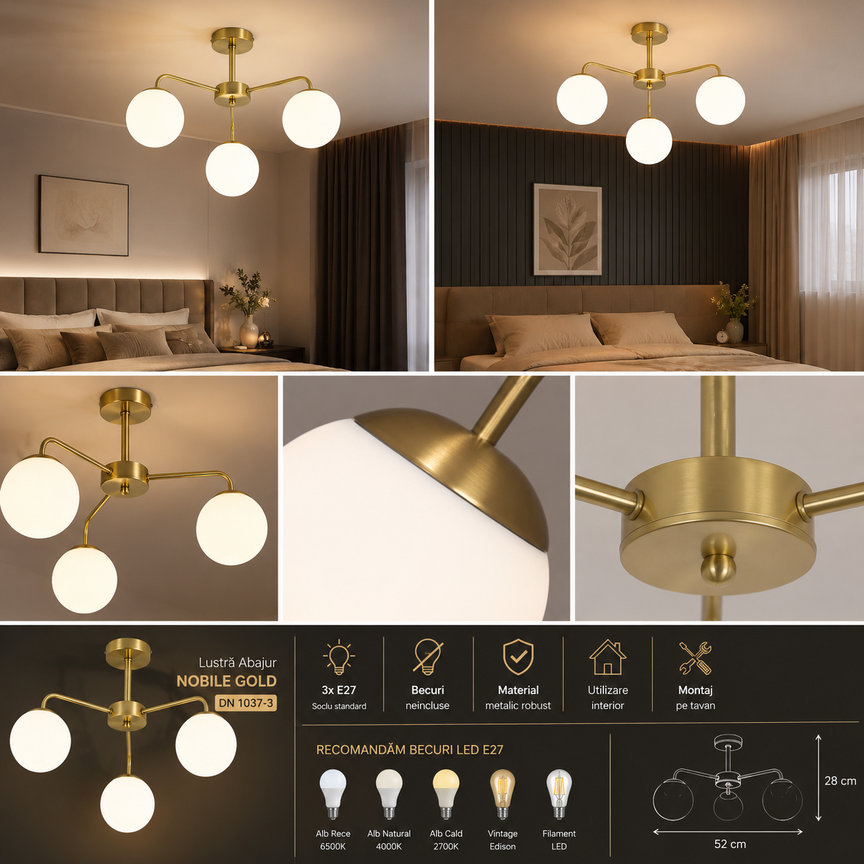 Lustra Abajur NOBILE Gold 3xE27 Modern