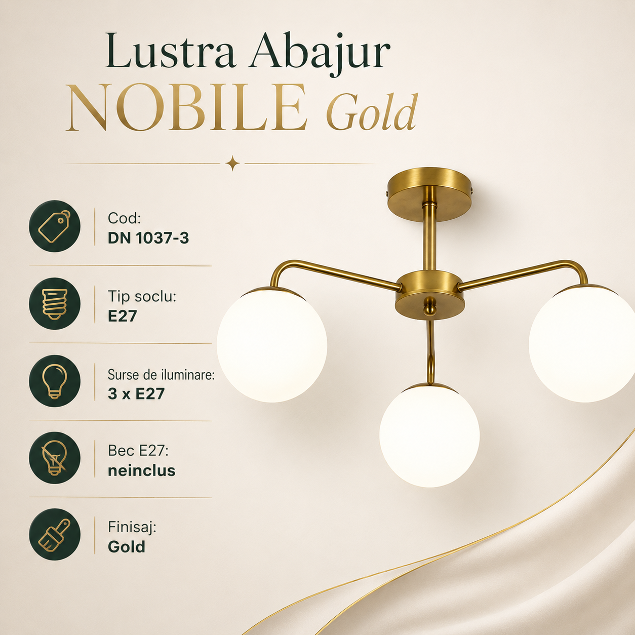 Lustra Abajur NOBILE Gold 3xE27 Modern