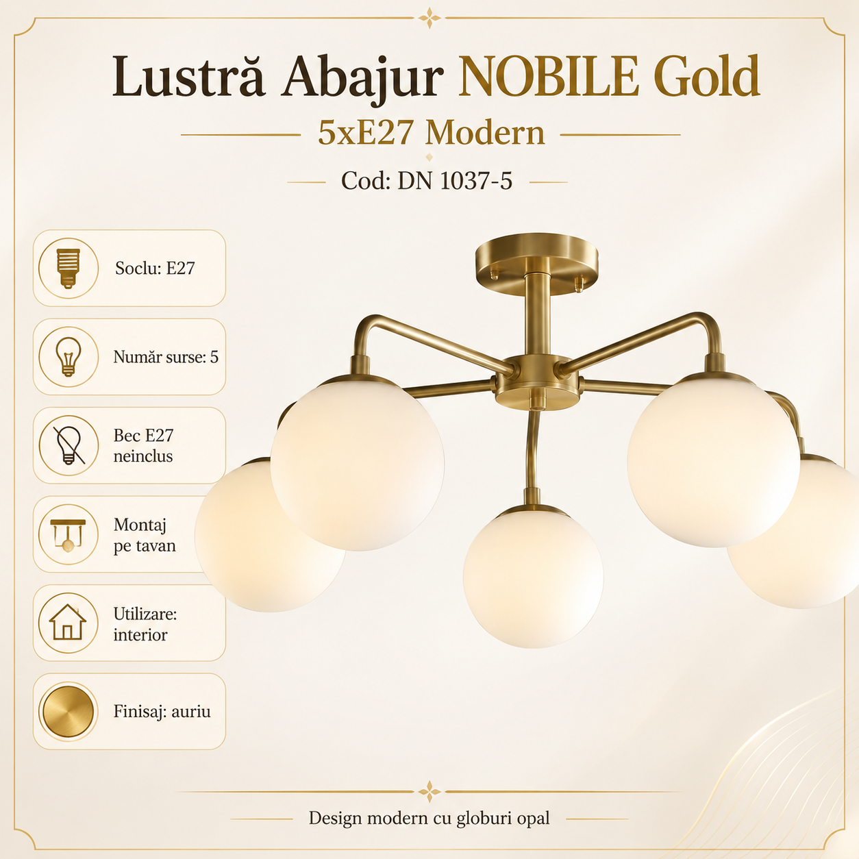 Lustra Abajur NOBILE Gold 5xE27 Modern