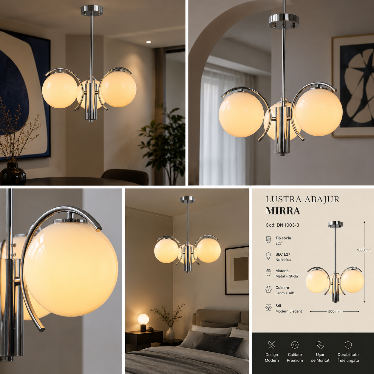 Lustra MIRRA Abajur 3xE27 Chrome