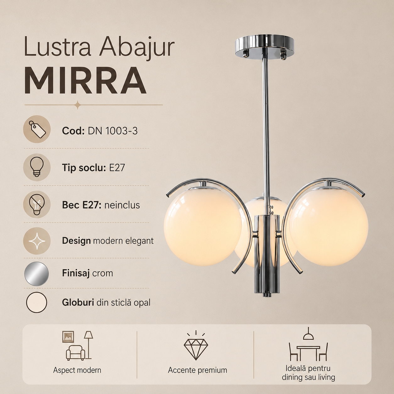 Lustra MIRRA Abajur 3xE27 Chrome