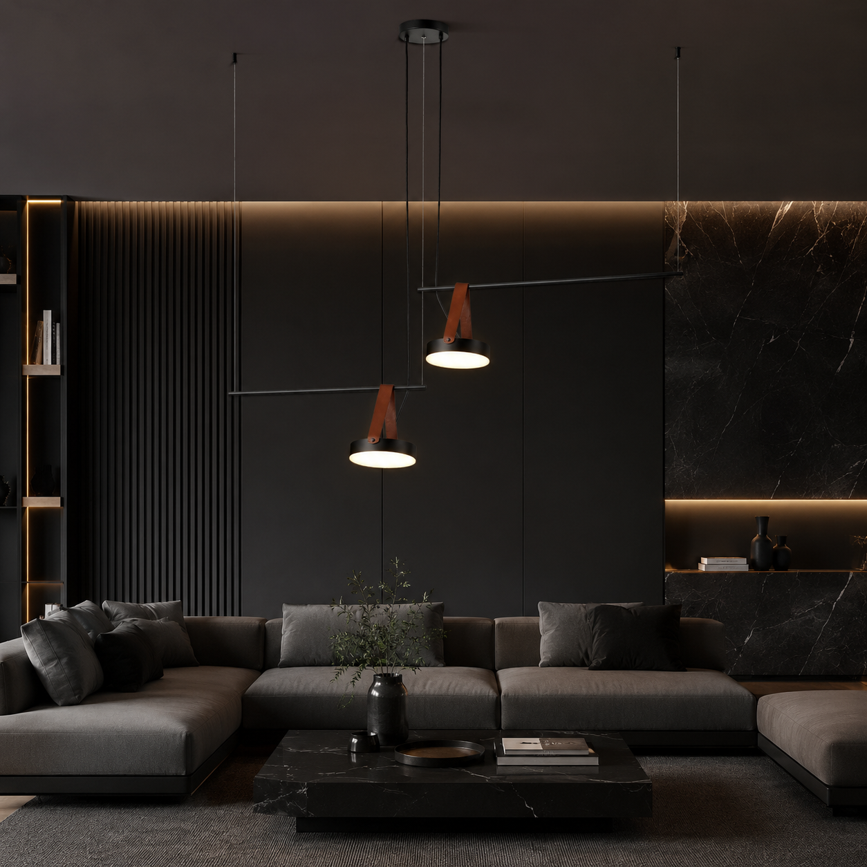 Lustra LED Unique SPECTRUM Black Suspendata 2 Surse Echivalent 150W
