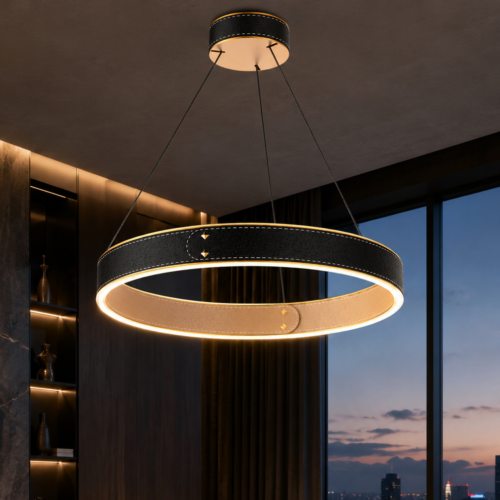 Lustra LED Suspendata LEATHER Unique Black Echivalent 100W