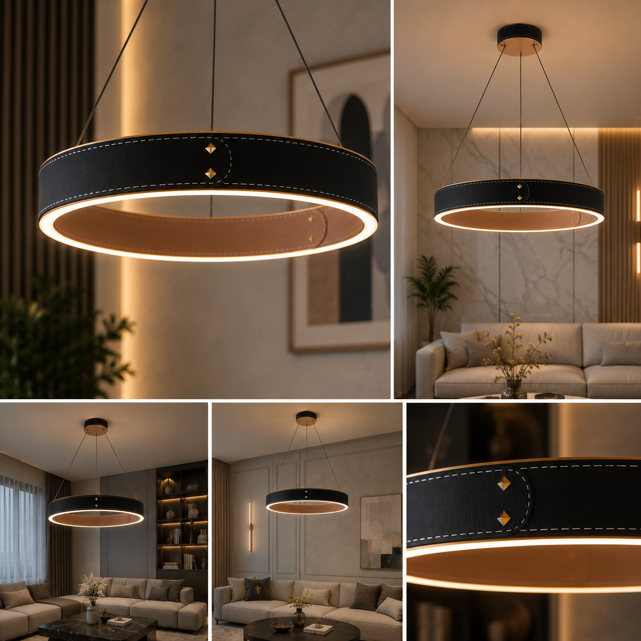 Lustra LED Suspendata LEATHER Unique Black Echivalent 100W