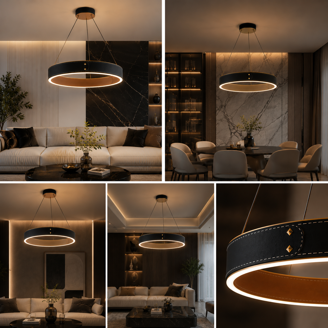 Lustra LED Suspendata LEATHER Unique Black Echivalent 100W
