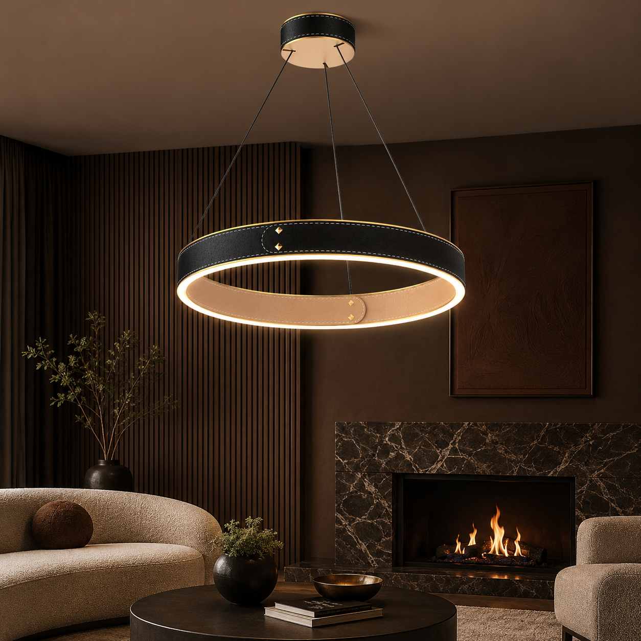 Lustra LED Suspendata LEATHER Unique Black Echivalent 100W