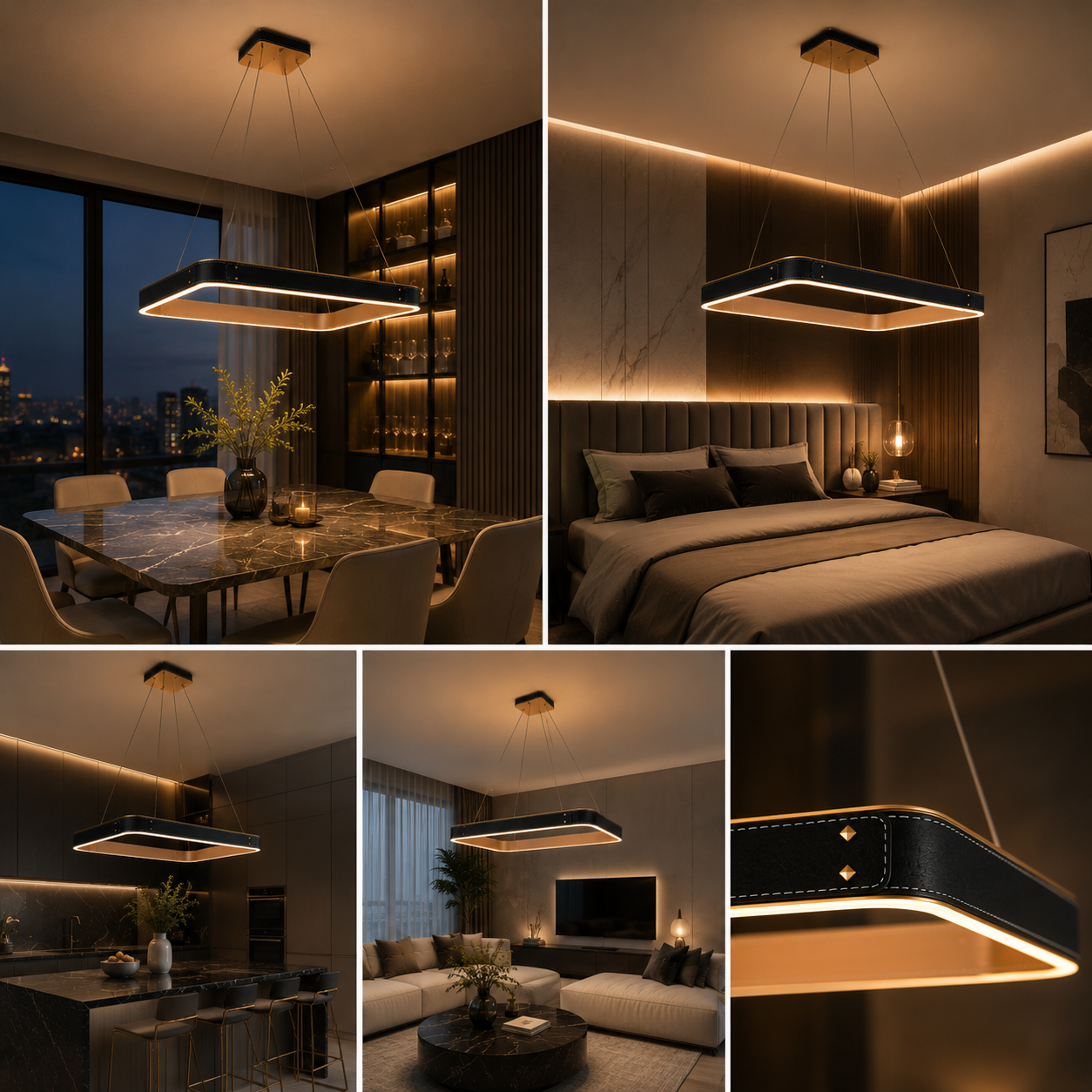 Lustra LED Suspendata LEATHER Unique. Square Black Echivalent 200W