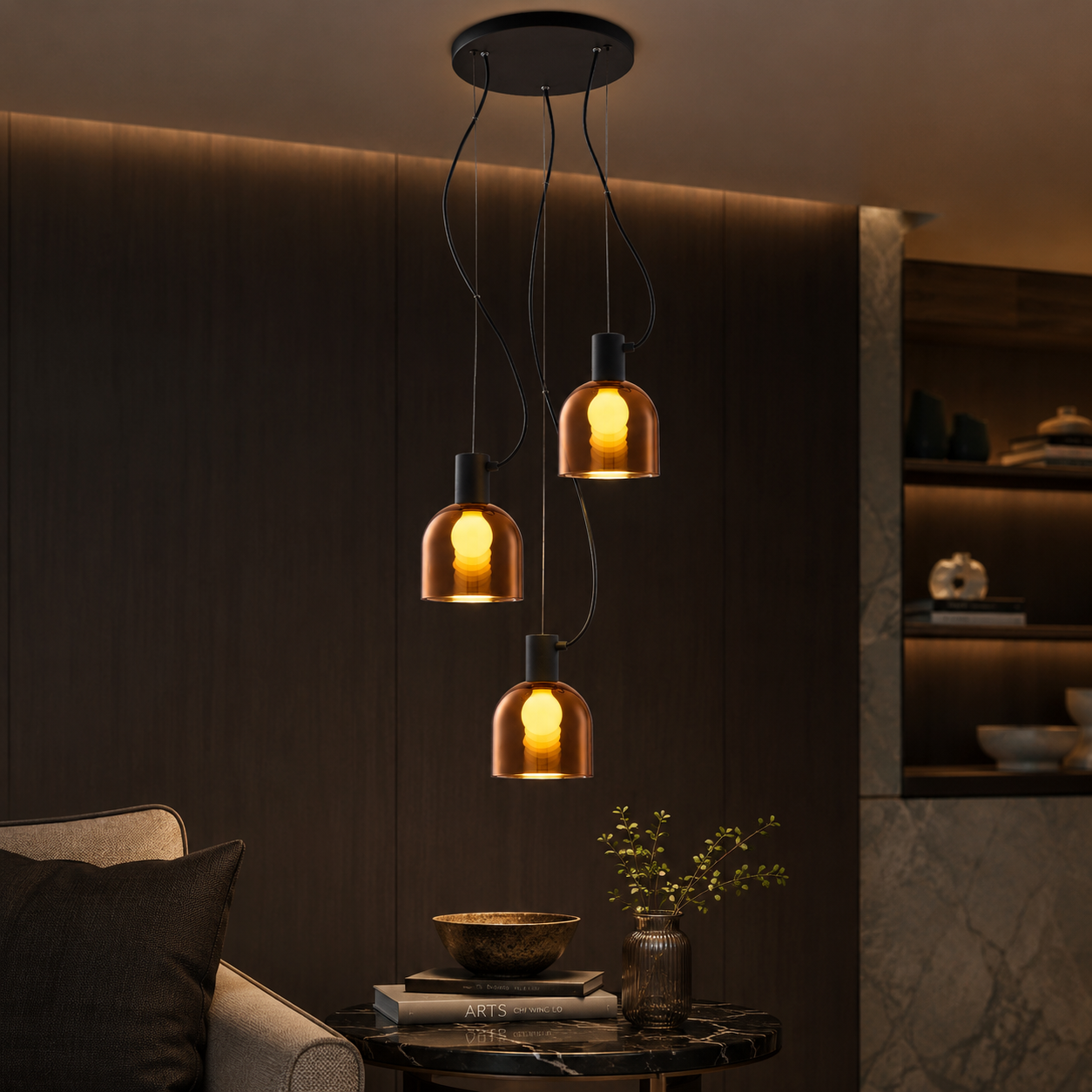 Lustra Suspendata FIRE Unique 3xE27 Black&Copper