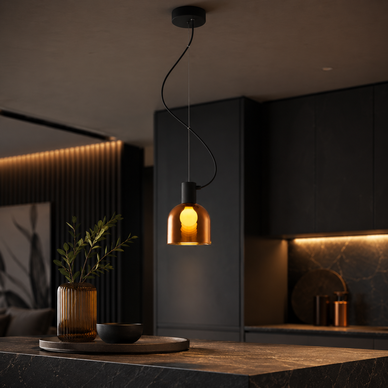 Pendul FIRE Unique 1xE27 Black&Copper