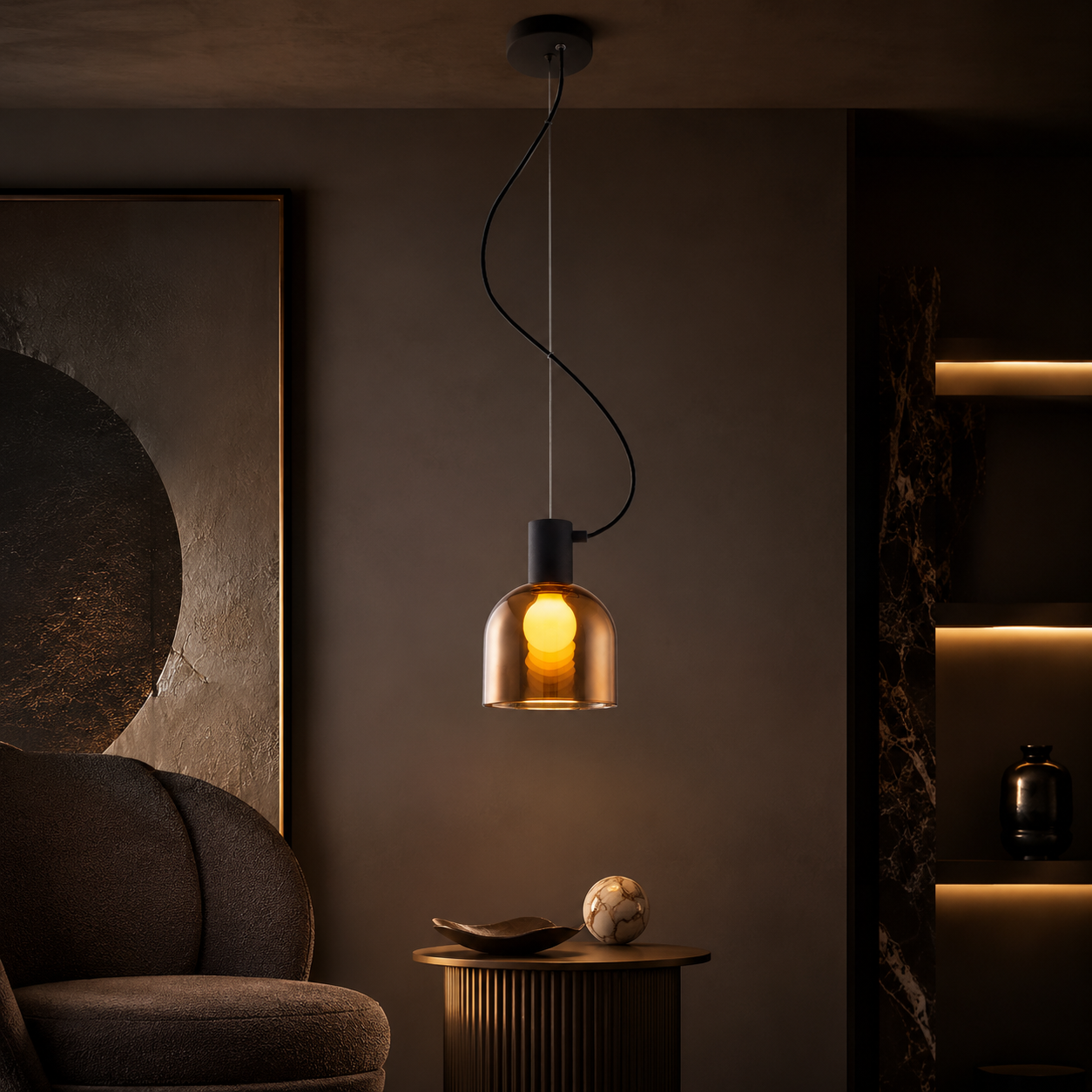 Pendul FIRE Unique 1xE27 Black&Copper