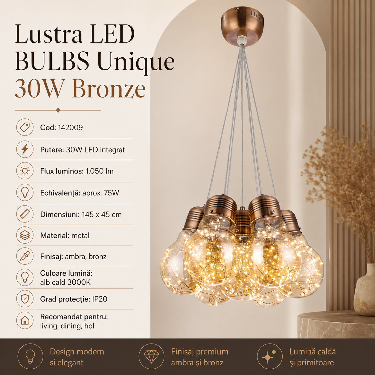Lustra LED BULBS Unique Bronze Echivalent 75W