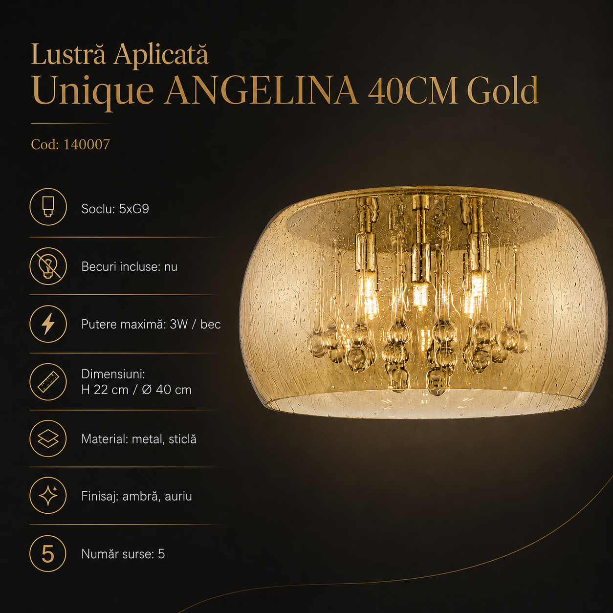 Lustra LED Aplicata Unique ANGELINA 40CM Gold