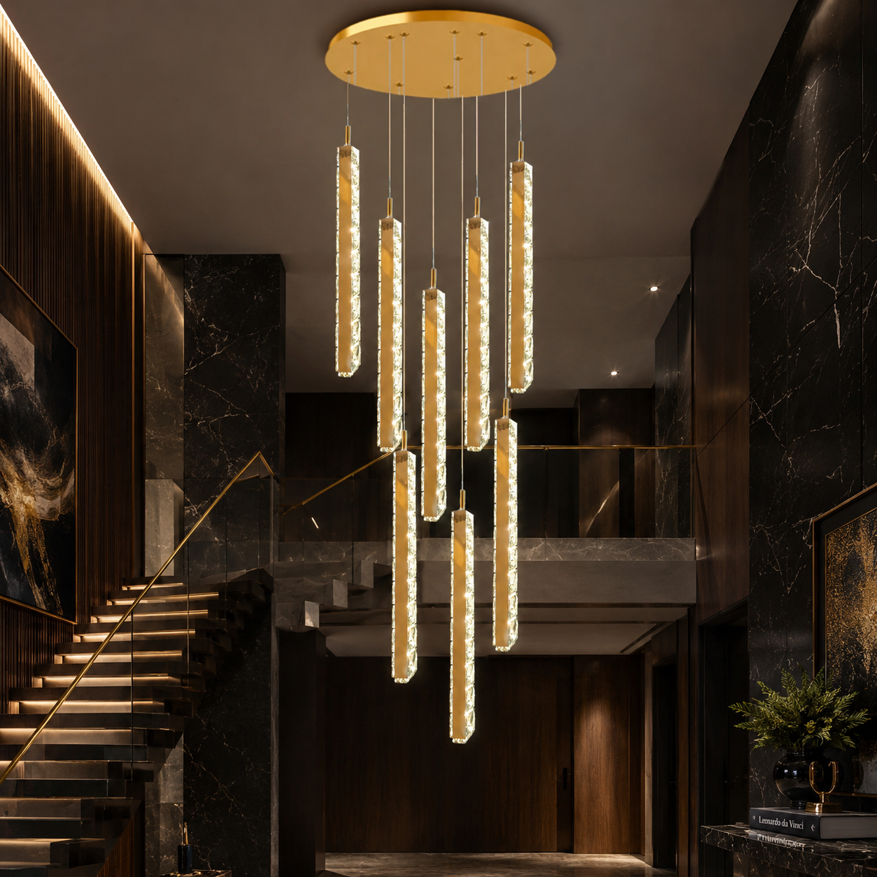 Lustra LED Suspendata FIORI STICKS Gold Premium 200cm Echivalent 1000W Telecomanda