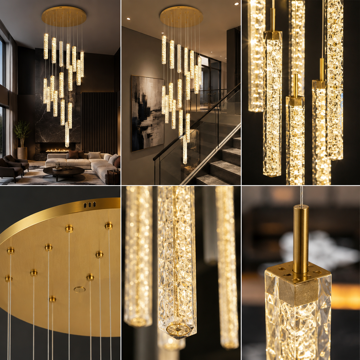 Lustra LED Suspendata FIORI MOLTO Gold Premium 200cm Echivalent 1.000W Telecomanda