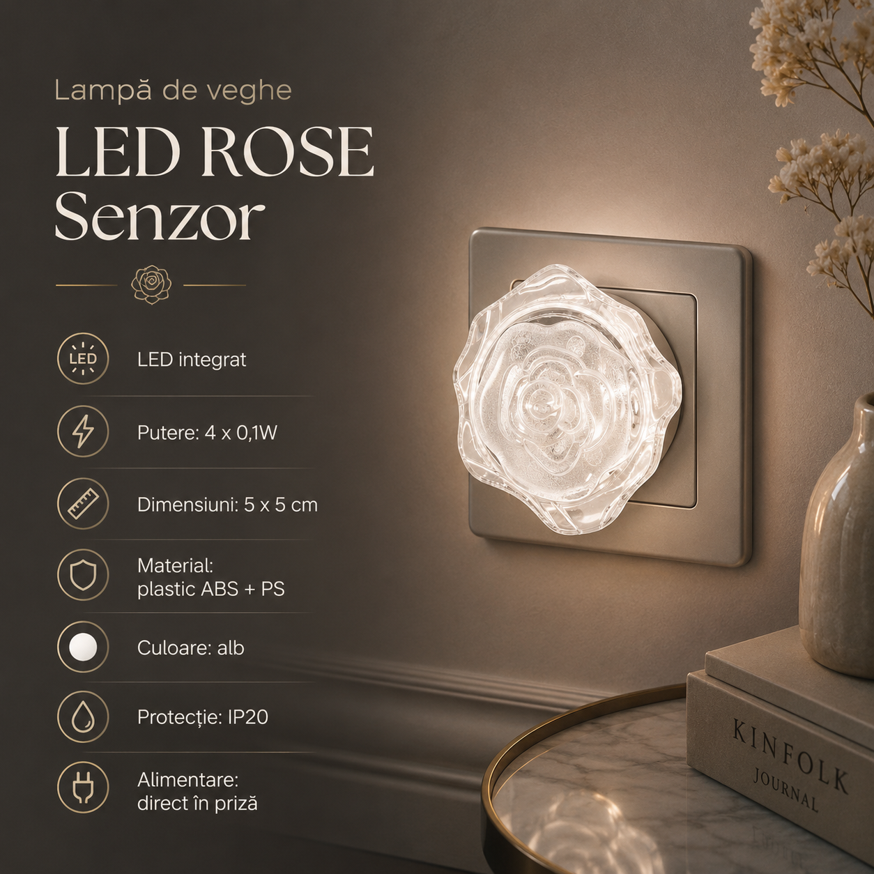 Lampa de veghe LED ROSE 0.4W