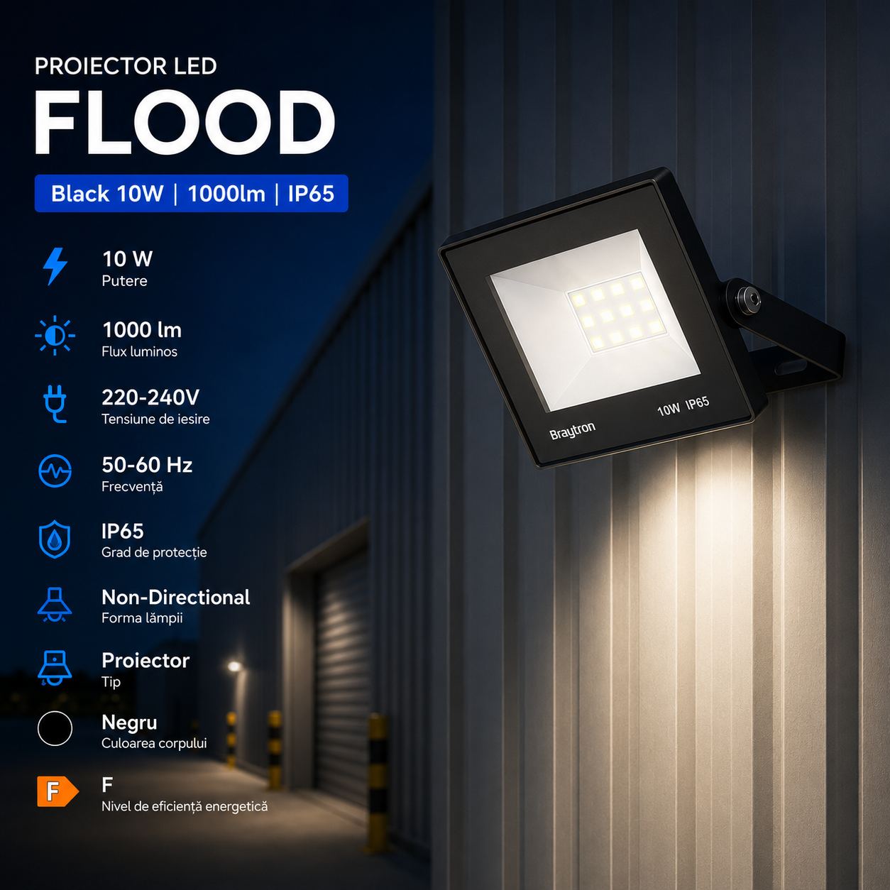 Proiector LED FLOOD Black 10W 1000lm IP65