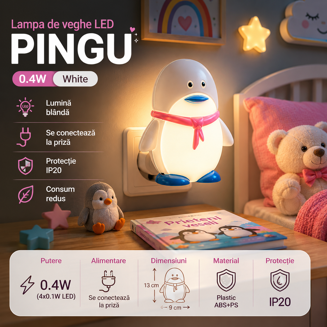 Lampa de veghe LED PINGU 0.4W White