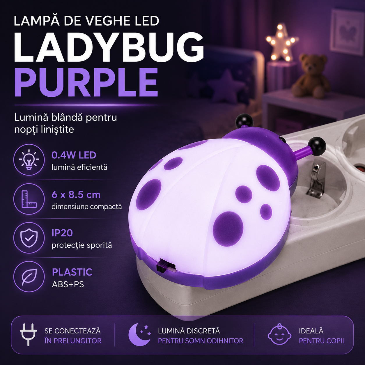Lampa de veghe LED LADYBUG 0.4W Purple