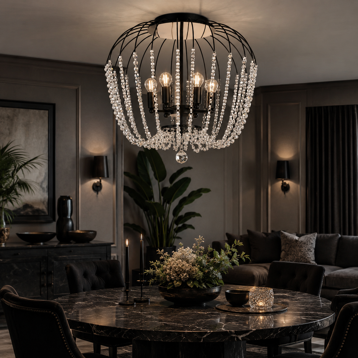 Lustra ARABELLA Neagra 6xE14 cu Cristal K9