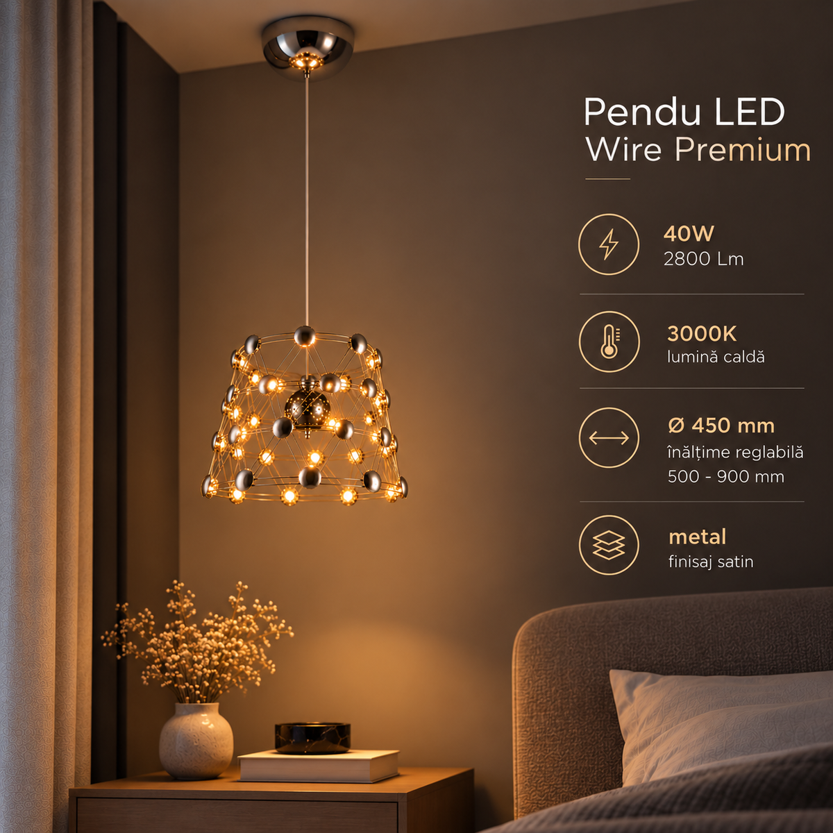 Pendul LED WIRE Echivalent 300W Premium
