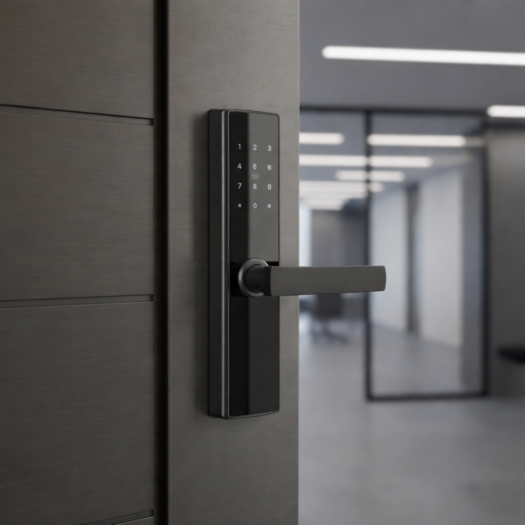 Incuietoare Smart Cyber Neagra cu Amprenta Pin Card Aplicatie si Cheie