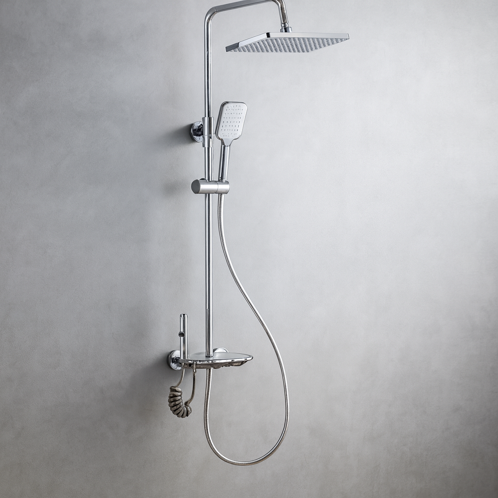 Coloana de Dus 4 Functii 1807 Cromata cu Polita din Sticla Alba