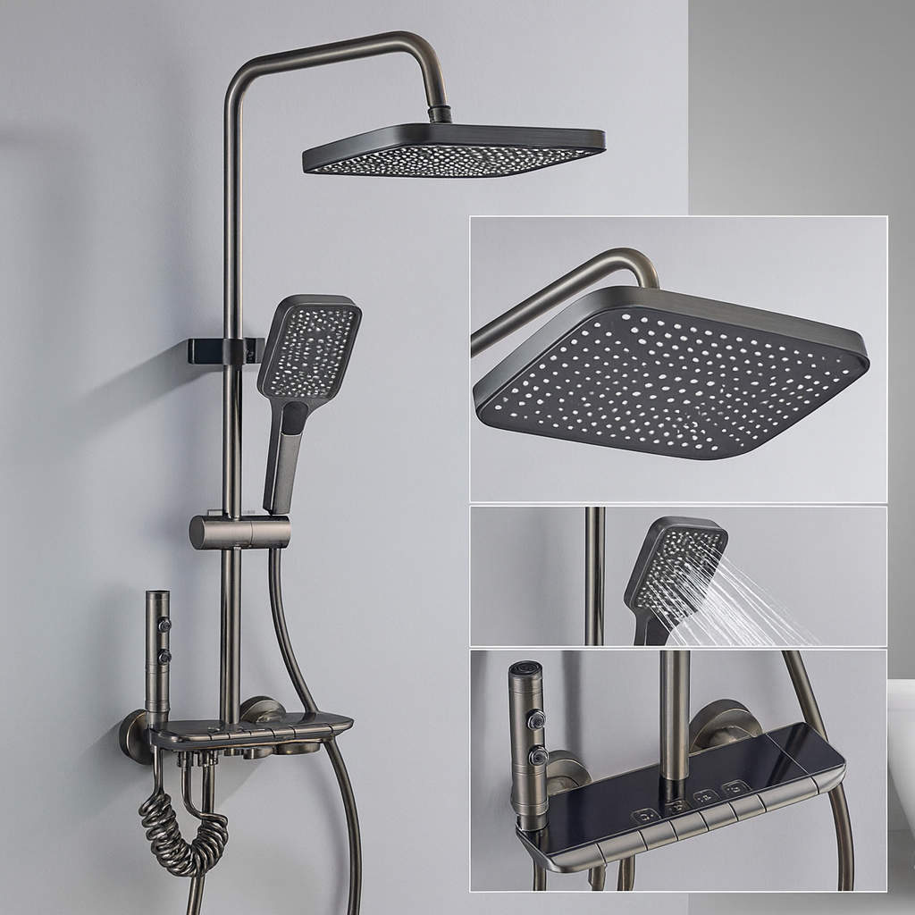 Coloana de Dus 4 Functii 1807 Gri Antracit cu Polita din Sticla