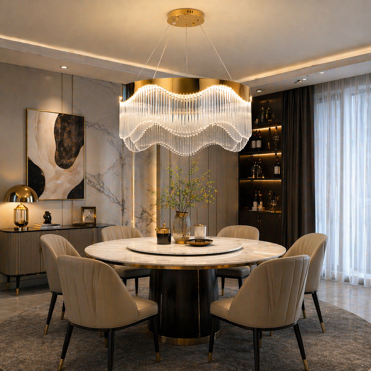 Lustra LED Suspendata Pulse Gold 60CM Echivalent 1000W Telecomanda