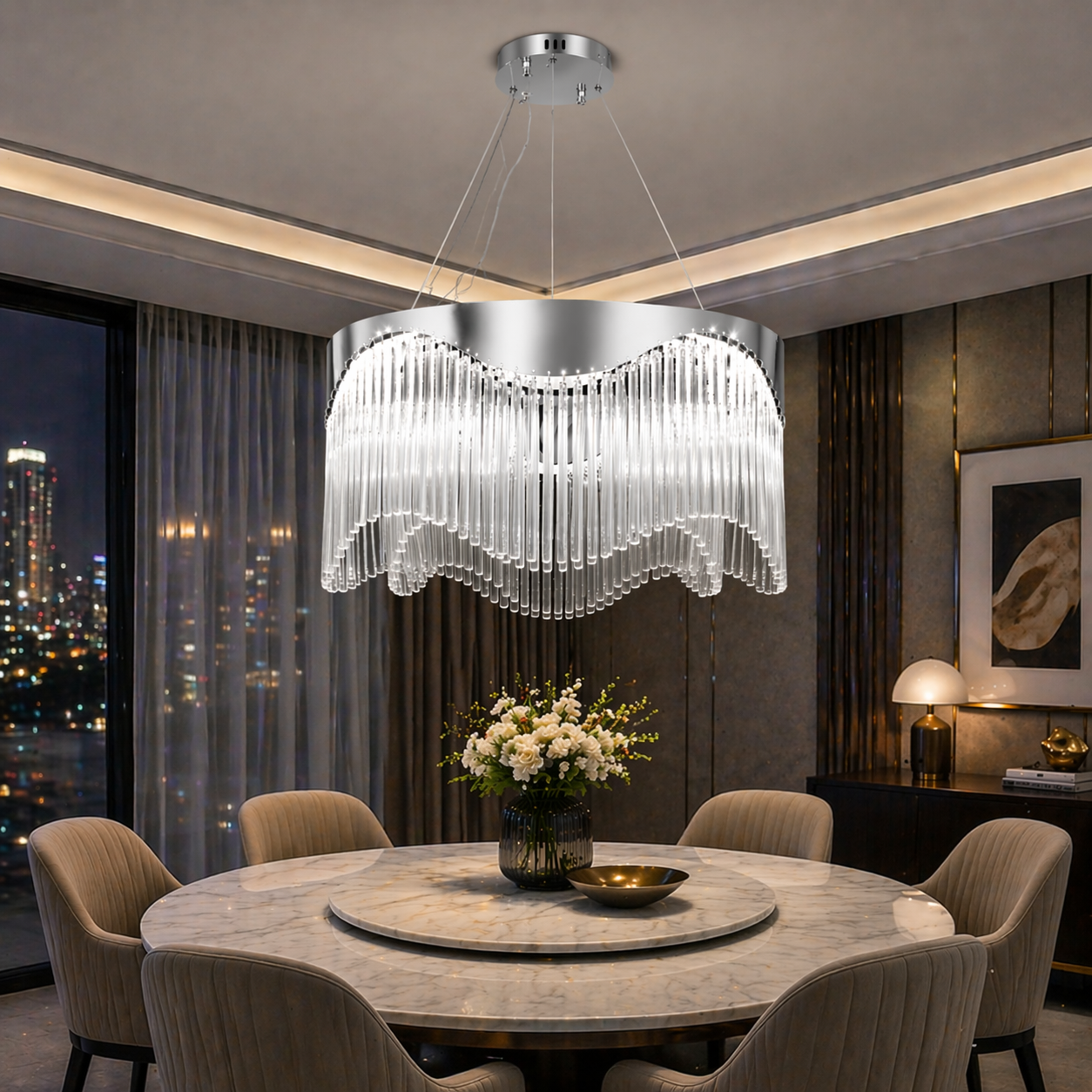 Lustra LED Suspendata Pulse Chrome 60CM Echivalent 1000W