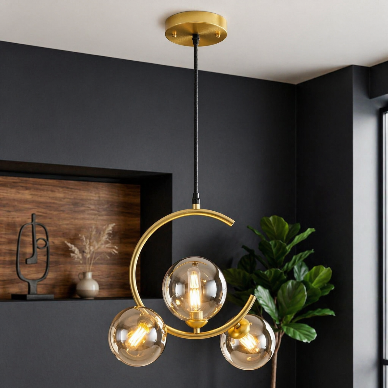 Pendul Nordic Abajur Fumuriu 3xE27 Gold