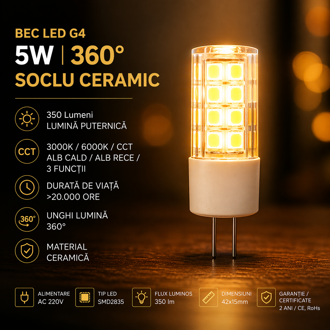 Bec LED G4 5W 220V Ceramica