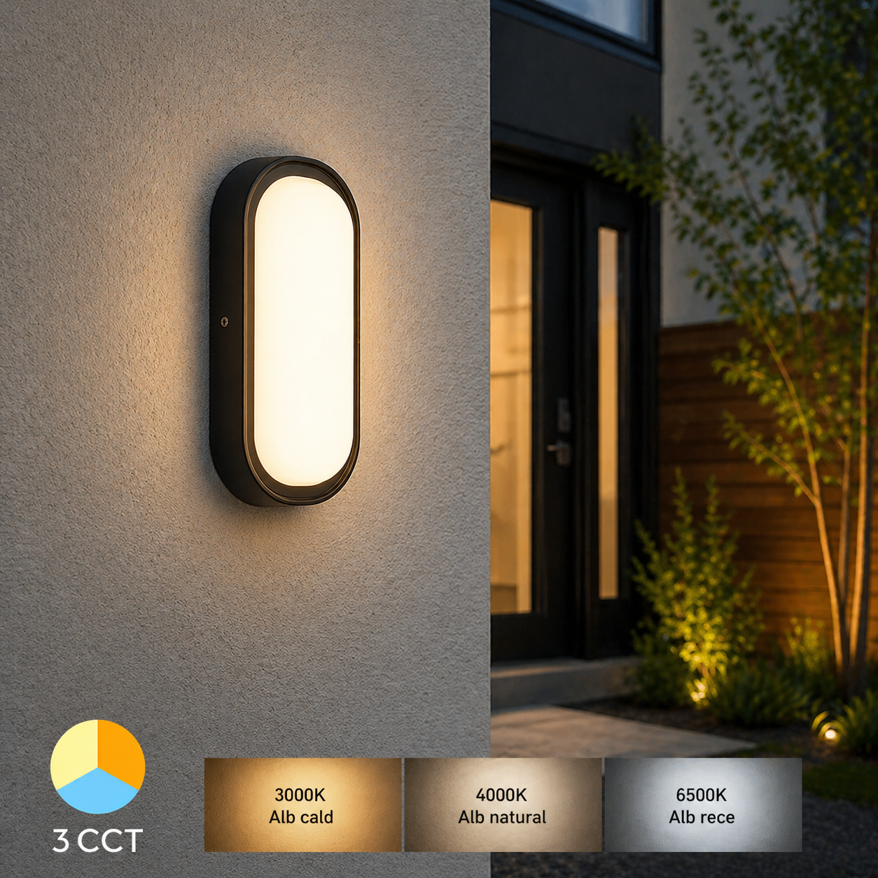 Aplica LED Bulkhead Neagra 18W 2020lm IP65 CCT