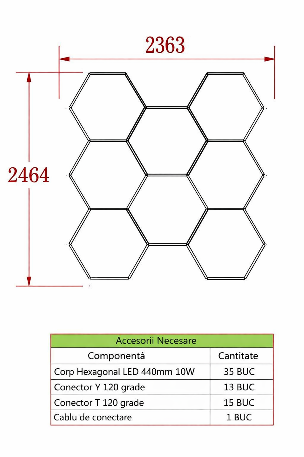 HoneyComb LED 8x Hexagone 350W, 236x246cm, 32500lm, 6500K