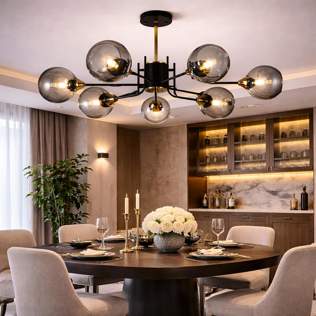 Lustra Abajur Fumuriu Orion Black 8xE27