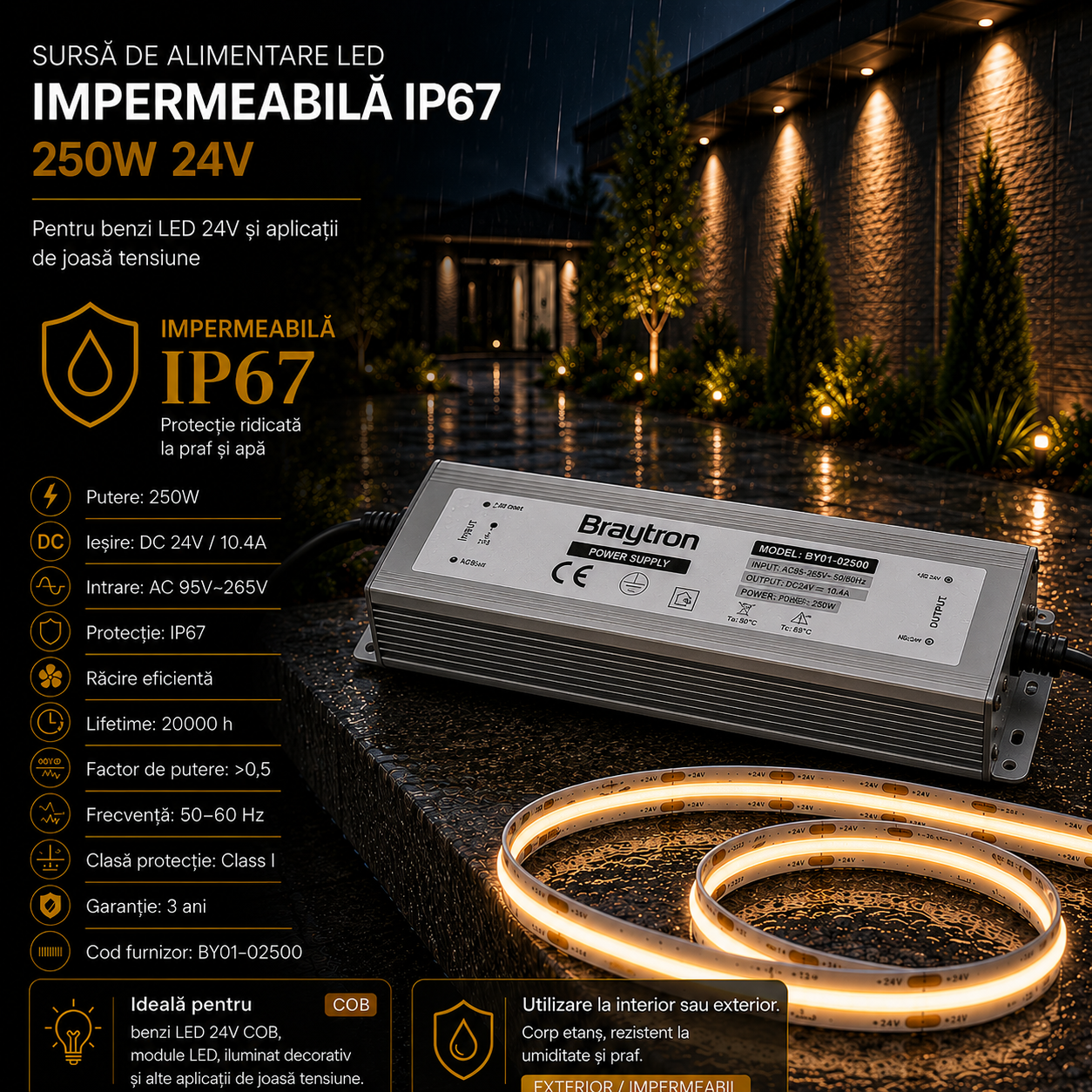 Sursa de Alimentare LED Impermeabila IP67 250W 24V