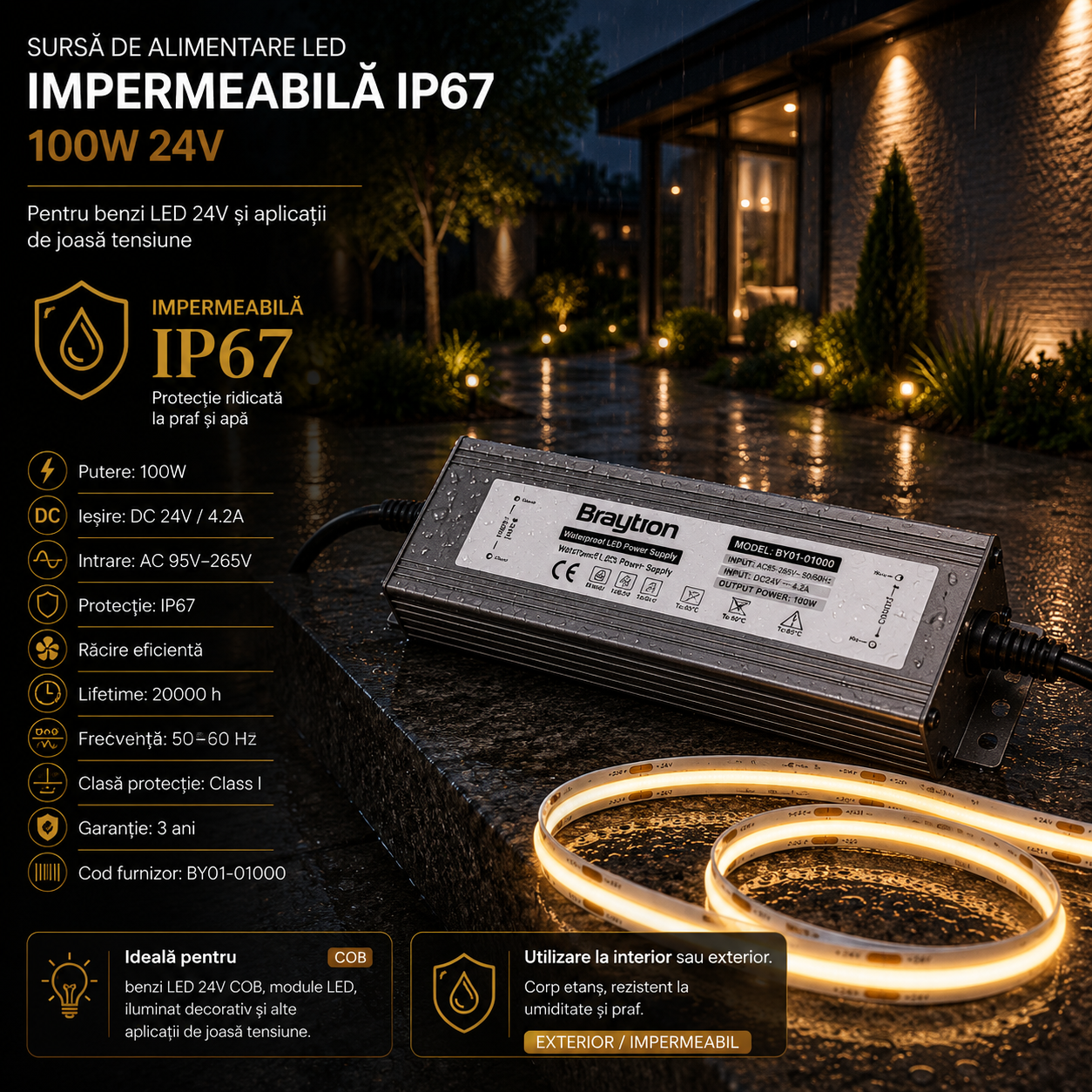 Sursa de Alimentare LED Impermeabila IP67 100W 24V