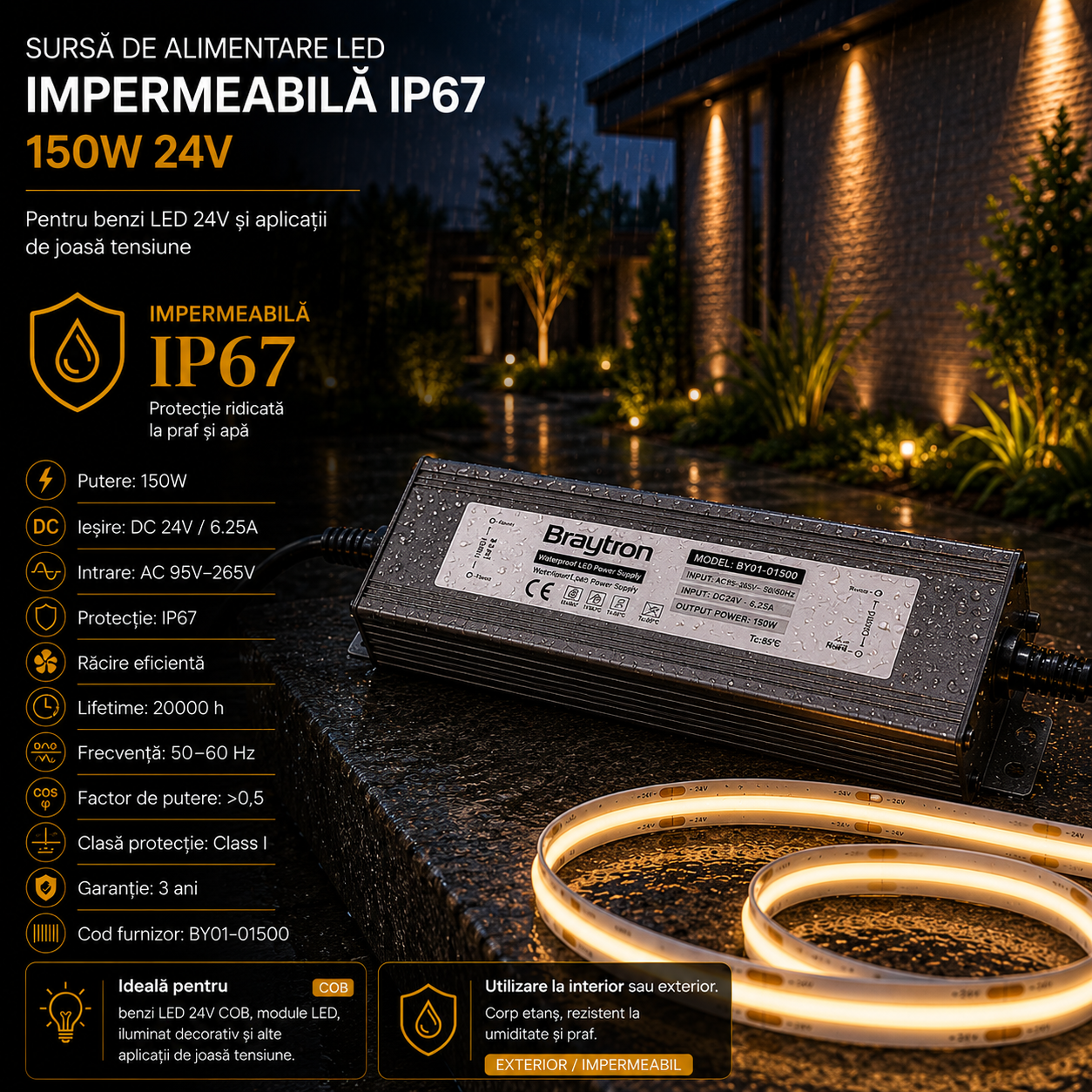 Sursa de Alimentare LED Impermeabila IP67 150W 24V