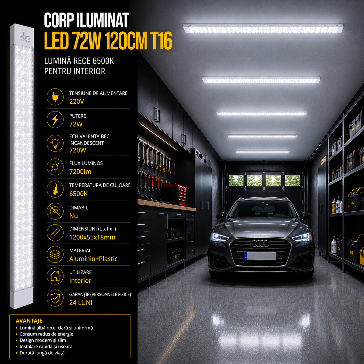 Corp Iluminat LED 72W 120cm T16 Interior