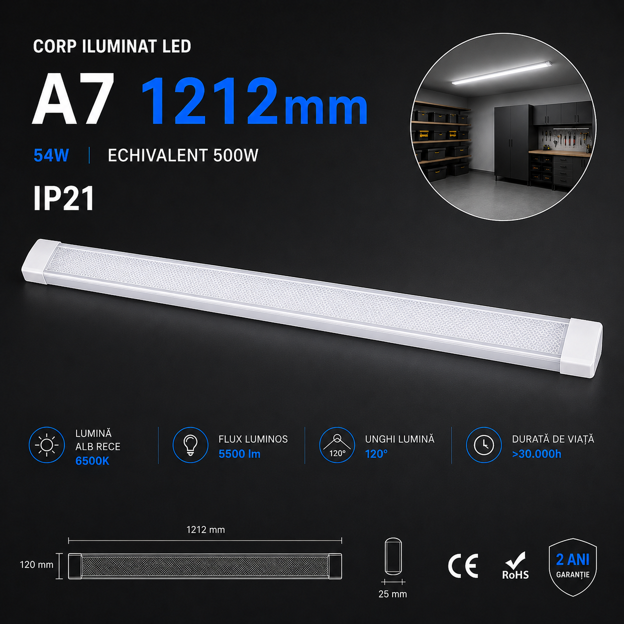 Corp Iluminat LED 54W A7 120cm Echivalent 600W