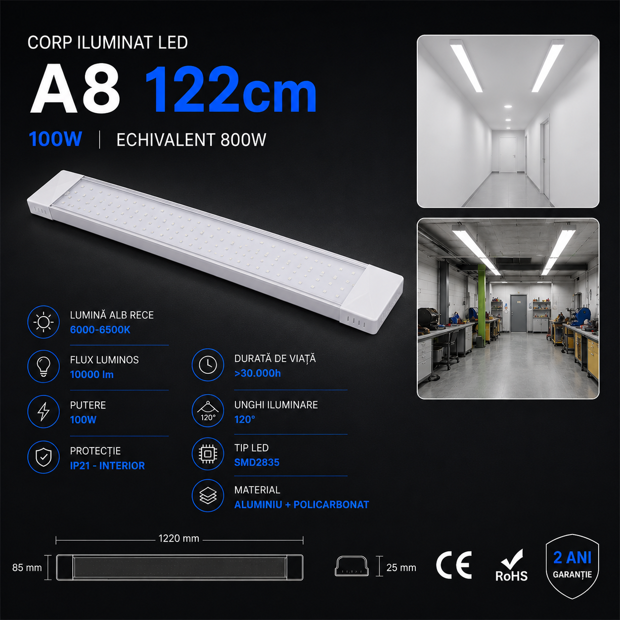 Corp Iluminat Liniar LED 100W 120cm A8 Interior