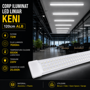 Corp Iluminat LED Liniar Alb KENI 120cm Echivalent 700W
