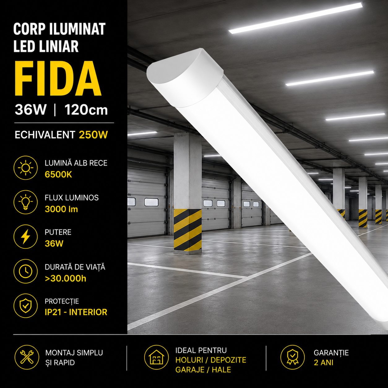 Corp Iluminat LED liniar 36W Fida 120cm Echivalent 250W