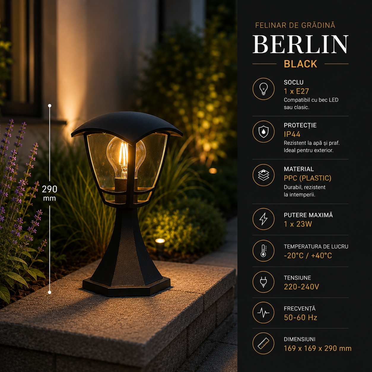 Felinar de Gradina BERLIN Black