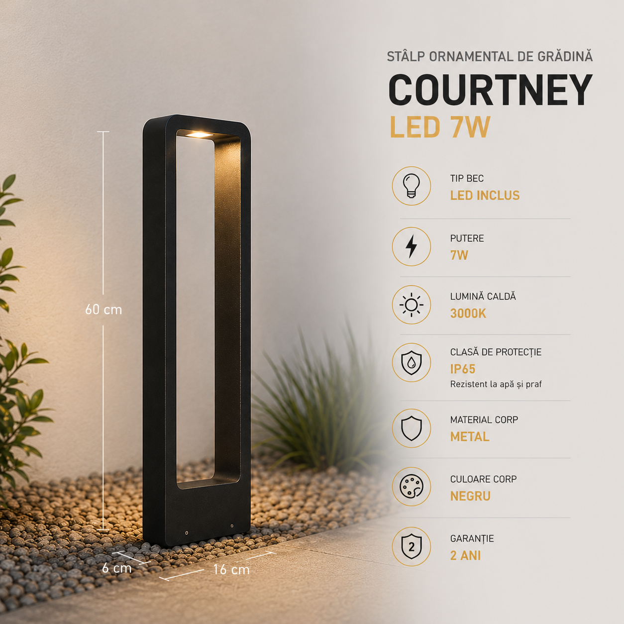 Stalp Ornamental De Gradina LED 7W 60CM Courtney