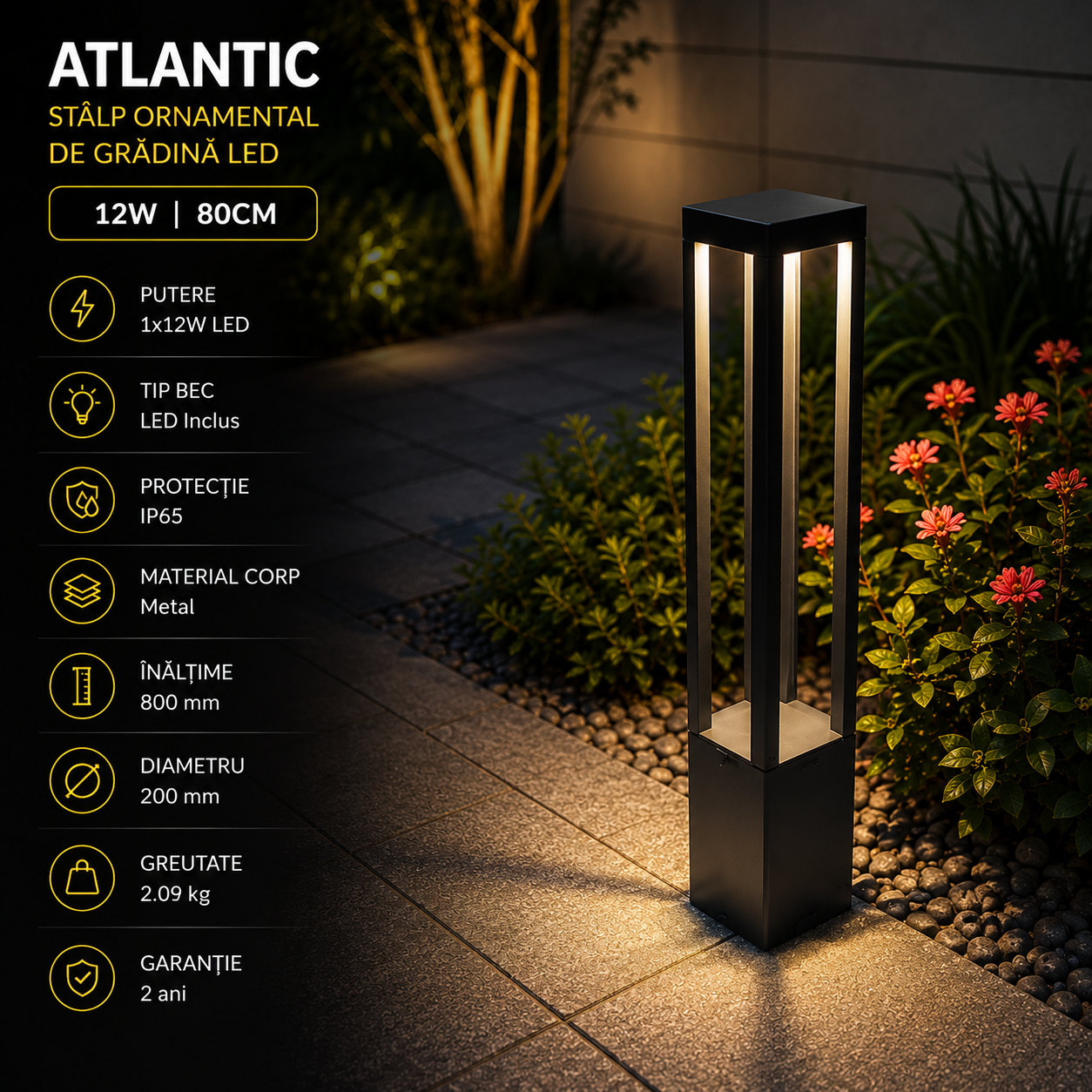 Stalp Ornamental De Gradina LED 12W 80CM Atlantic
