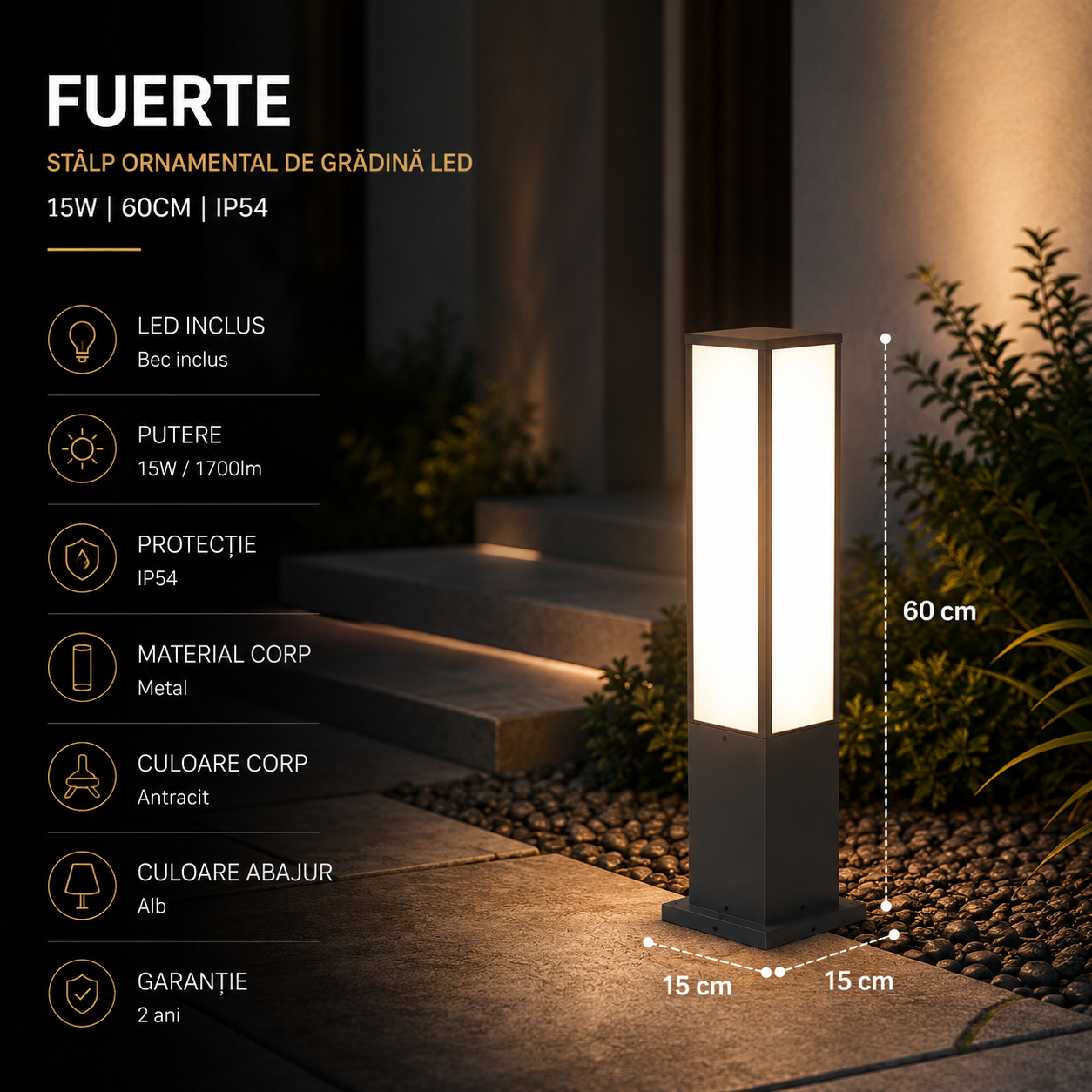 Stalp Ornamental De Gradina LED 15W 60CM FUERTE